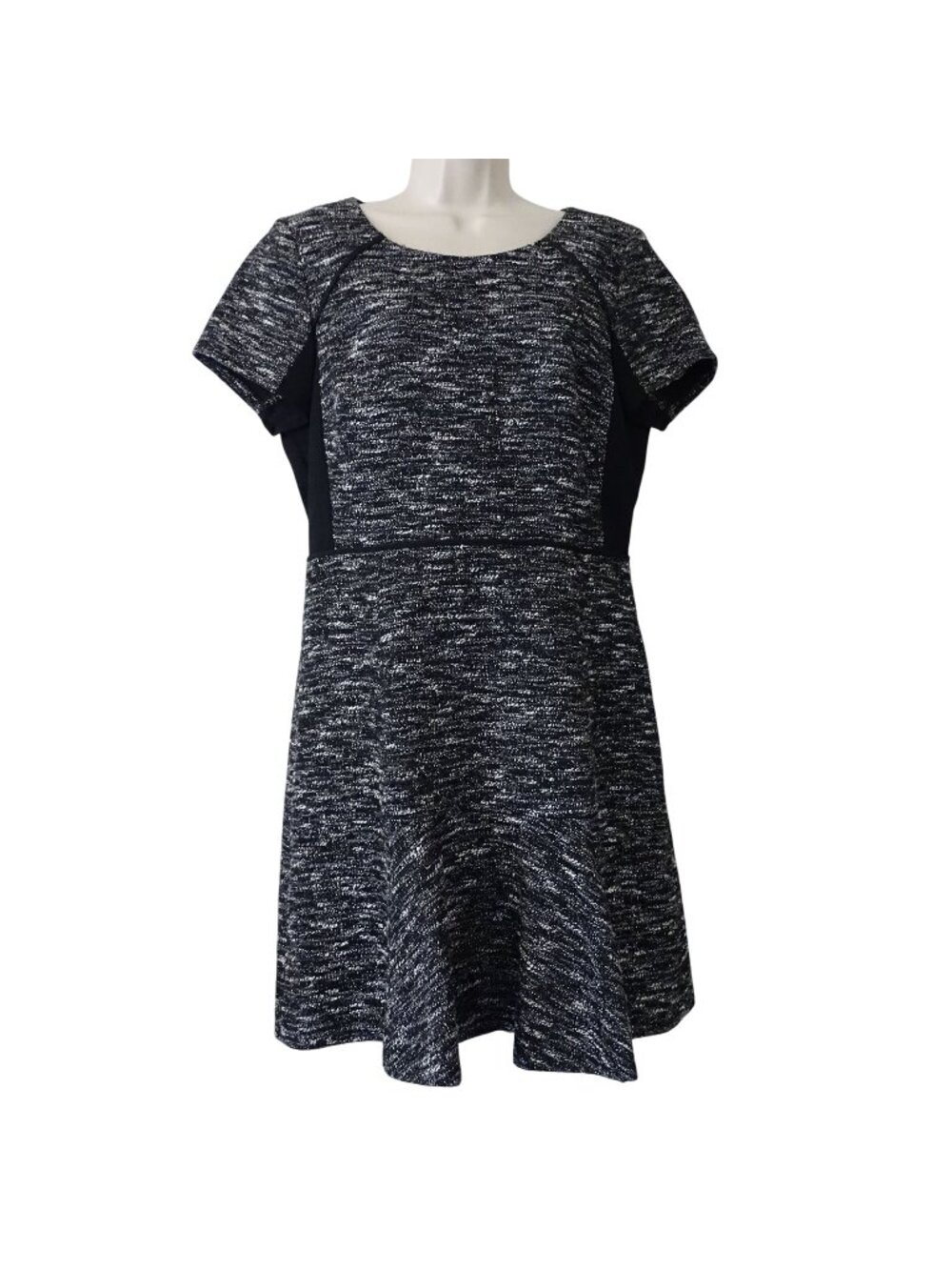 J Crew Black Fit and Flare Dress Women Size 12 Short Sleeve Textured Tweed